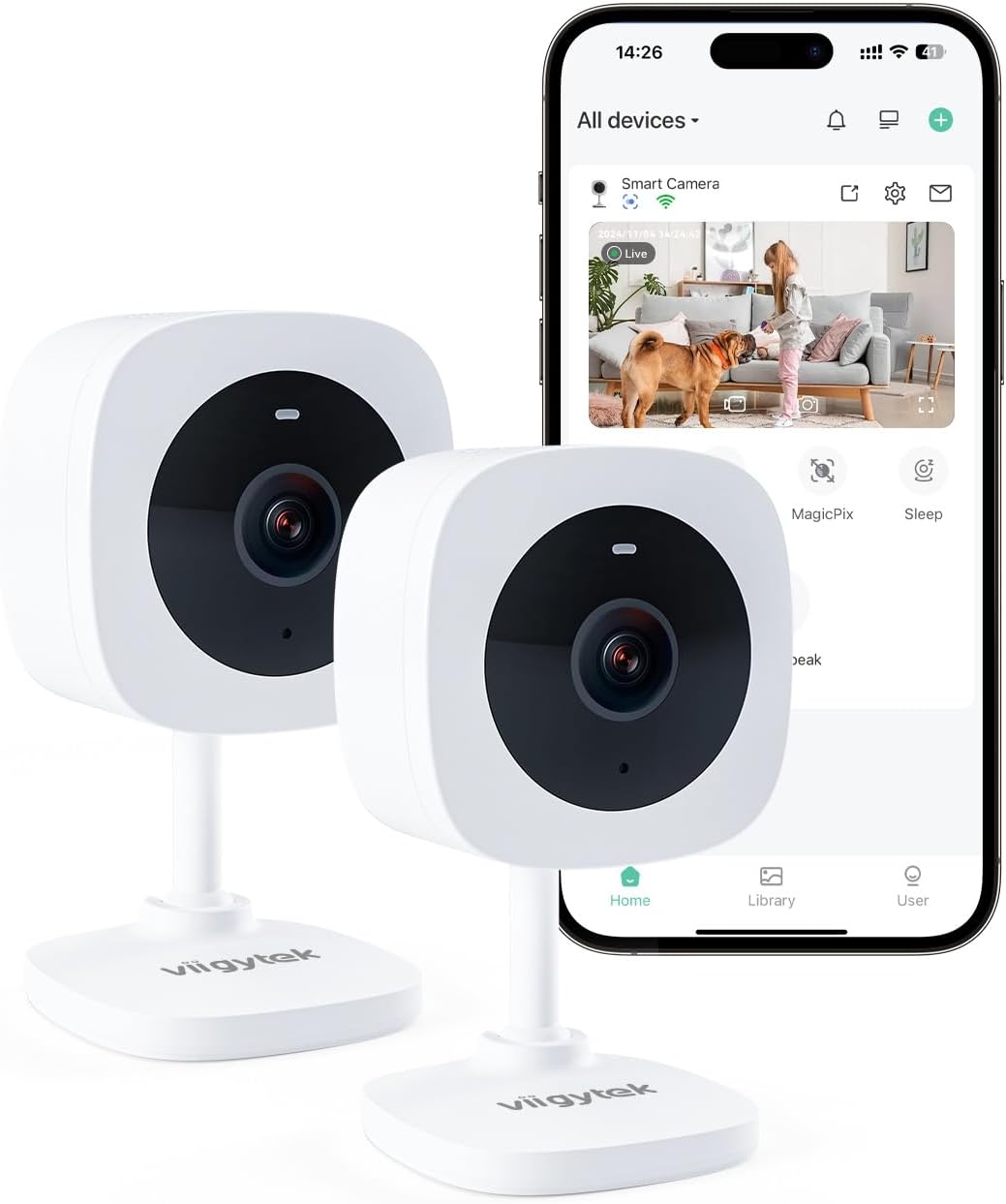 Viigytek 2K Indoor Security Cam, Night Vision & 2-Way Audio