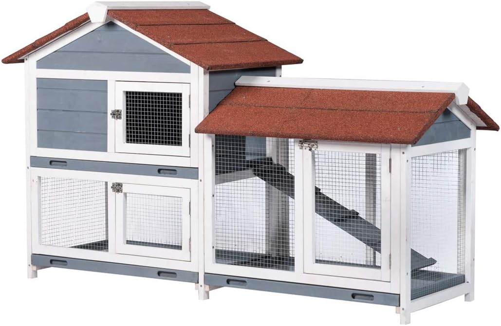 Good Life 62in Wooden Outdoor Indoor Bunny Hutch for Pets