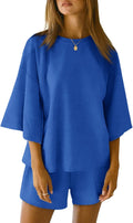 Tankaneo Womens Pajama Sets 3/4 Sleeve Oversized Tops and Shorts wear