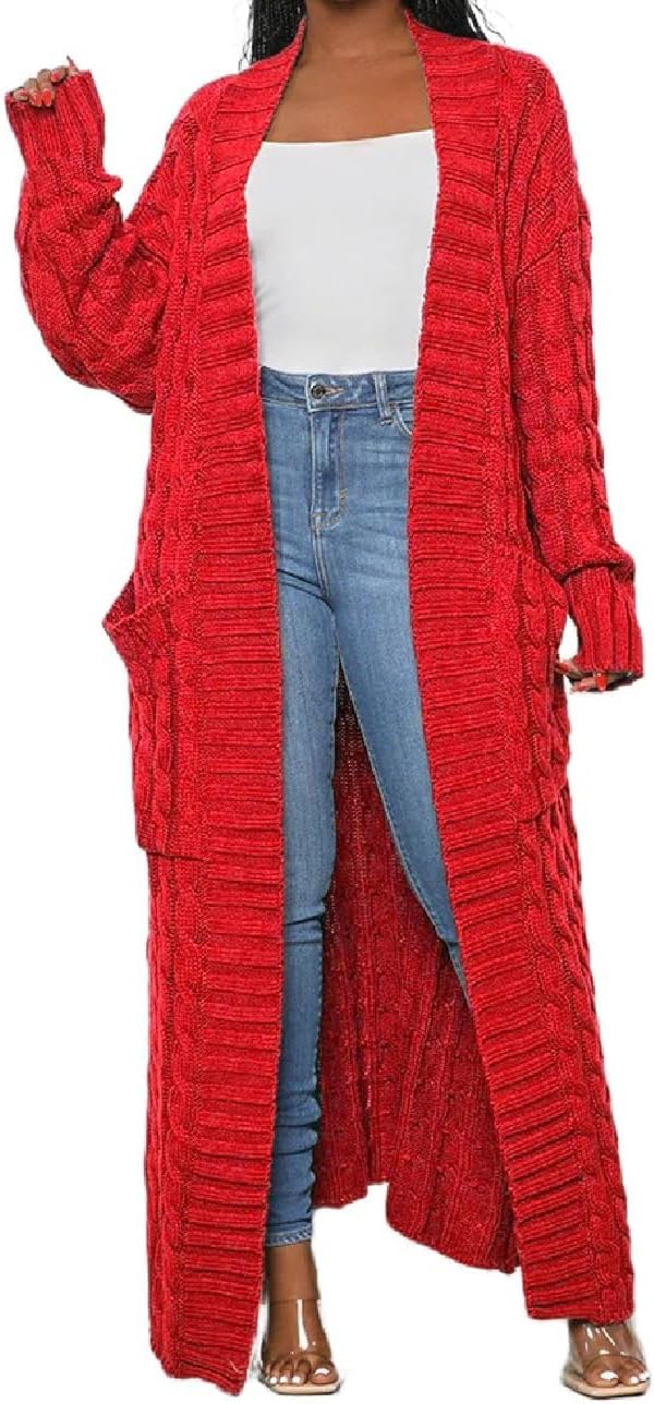 Womens Stylish Cable Knit Dual Chunky Cardigan with Pockets