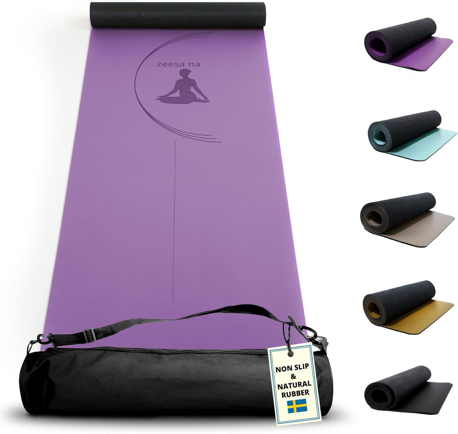 Zeesa Na Non-Slip Hot Yoga Mat - Vegan Rubber, Thin 4mm