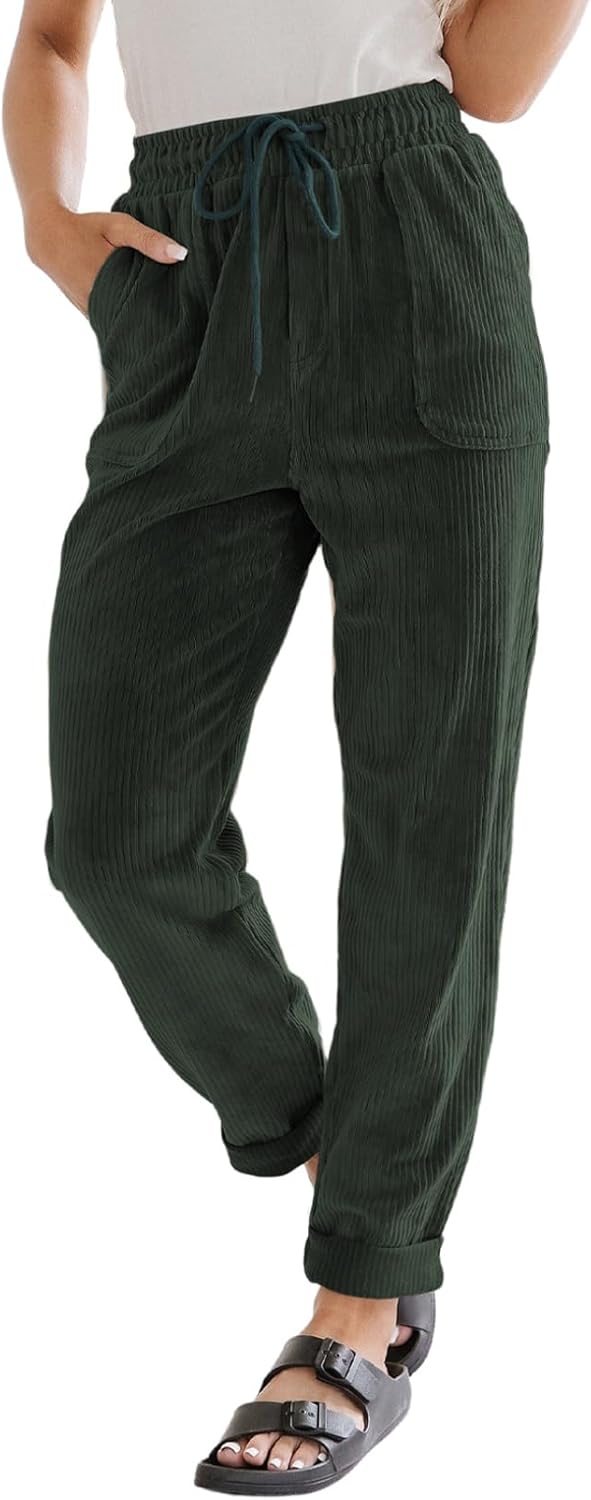 EVALESS Corduroy Pants for Women - Comfy High Waist Trousers