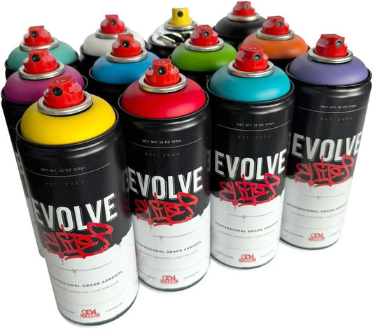 Evolve Elite 12 Pack Spray Paint Set - Medium Pressure Cans