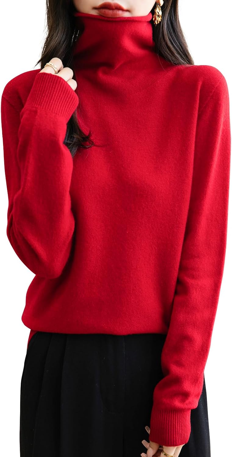 100% Merino Wool Seamless Sweater Turtleneck for Women
