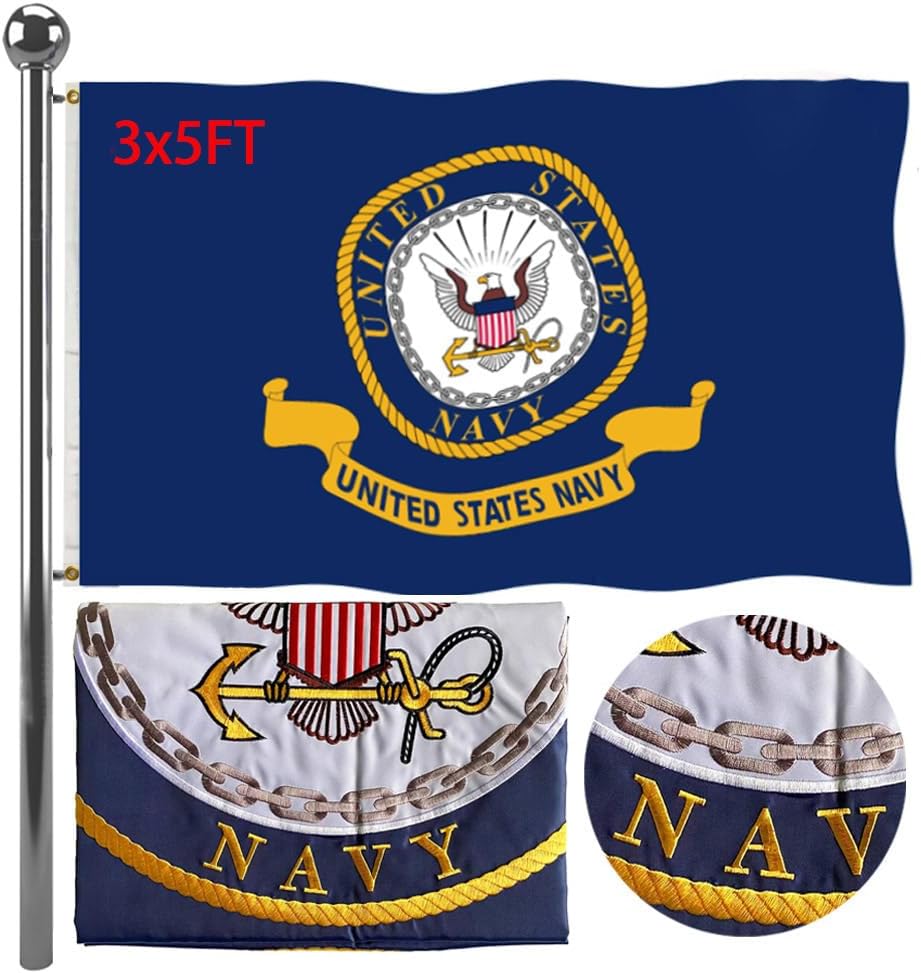 Jayus Embroidered Double Sided US Navy Flag 3x5 FT Outdoor