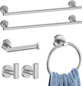 Brushed Nickel Bathroom Towel Bar Set 6 Pieces - Durable Wall Mounted