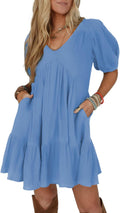 Women's Summer Deep V Neck Mini Dress - Flowy A-Line Sundress
