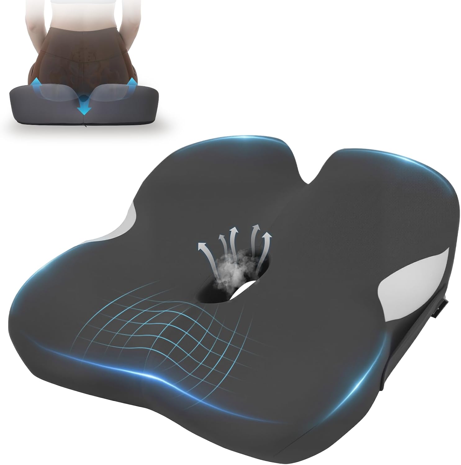 Extra Large Memory Foam Cushion for Tailbone Pain Relief
