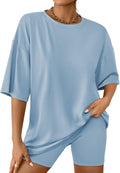 Womens 2 Piece Summer Lounge Set - Comfortable Oversized Tee & Biker