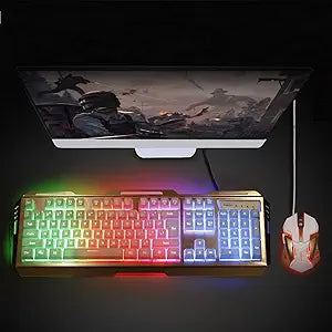 White Gaming Keyboard Mouse Combo with RGB Lights and Metal Frame