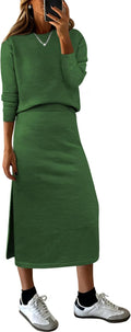 Striped Sweater Midi Skirt Set - Cozy Fall 2-Piece Outfit ANRABESS