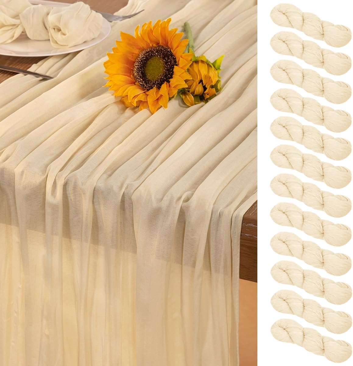 Beige Cheesecloth Table Runner Set of 12 for Elegant Decor