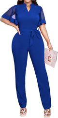 Yiershu Women's V Neck Mesh Ruffle Sleeve Jumpsuit - Versatile Fit