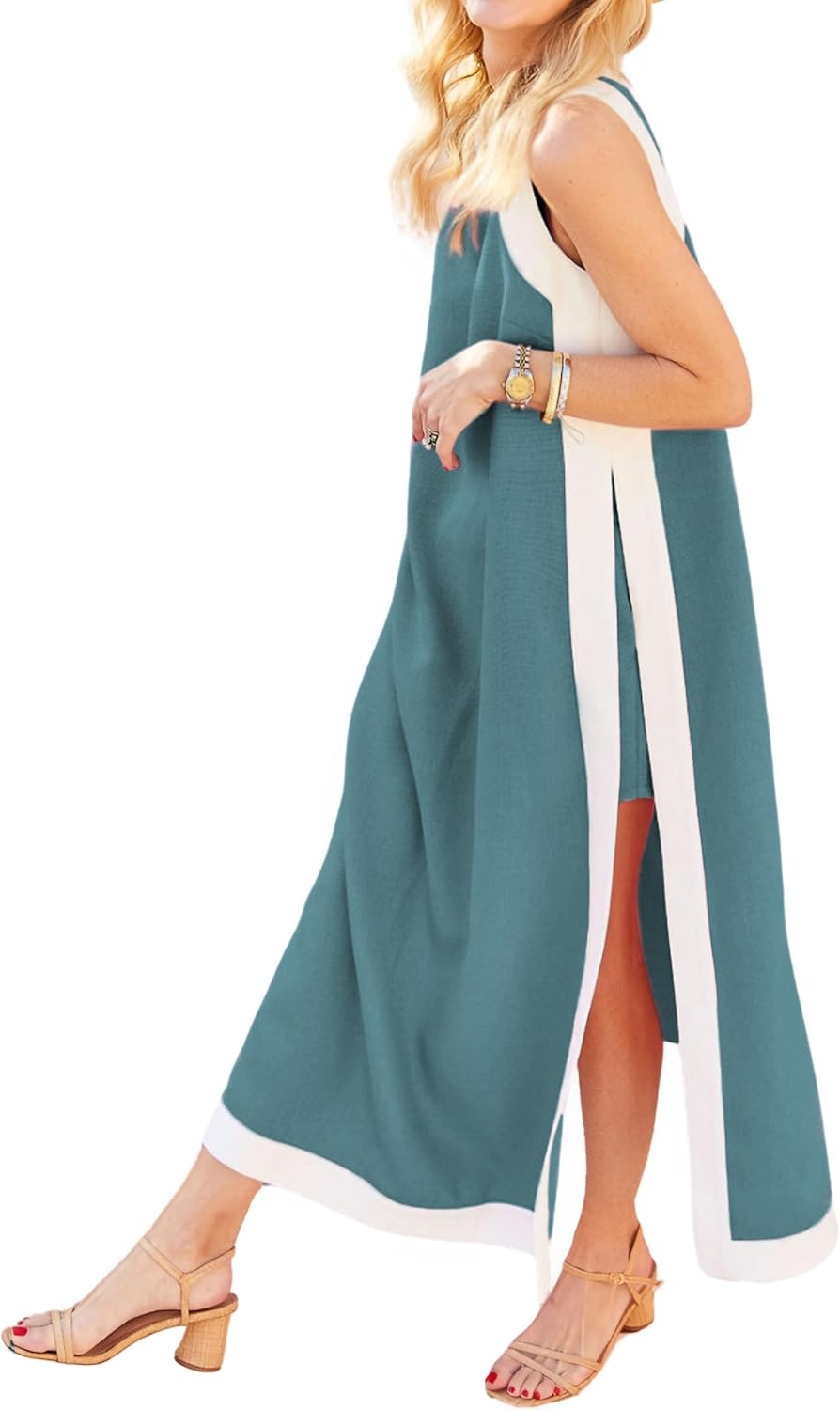 Hooever Women's Boho Color Block Maxi Dress & Shorts Set