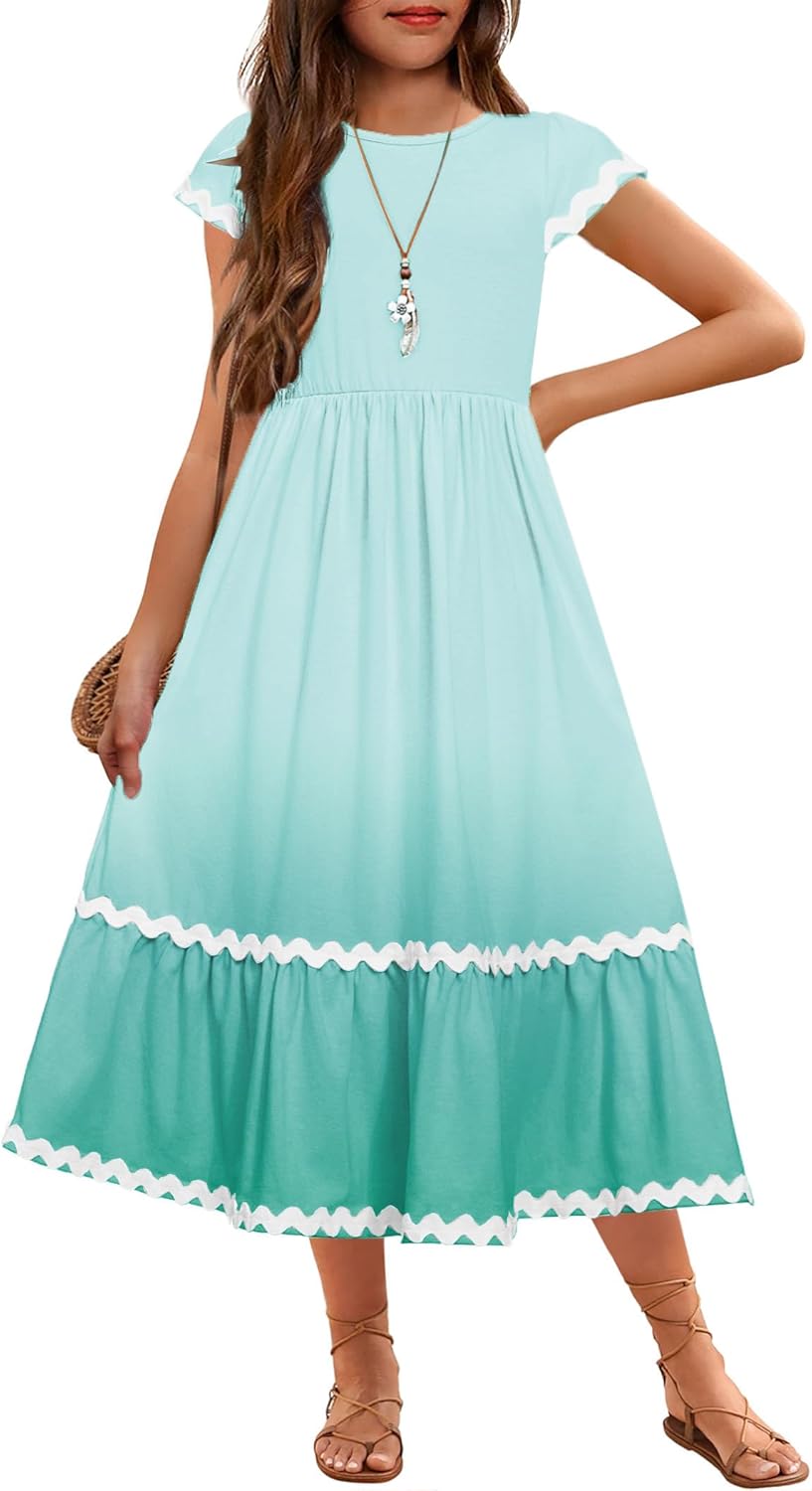 Arshiner Girls Summer Maxi Dresses with Pockets for Ages 4-14