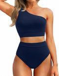 One Shoulder High Waisted Bikini Set - Tummy Control Two Piece Women's