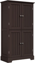 Espresso Bathroom Floor Cabinet with 4 Doors - Adjustable Shelves