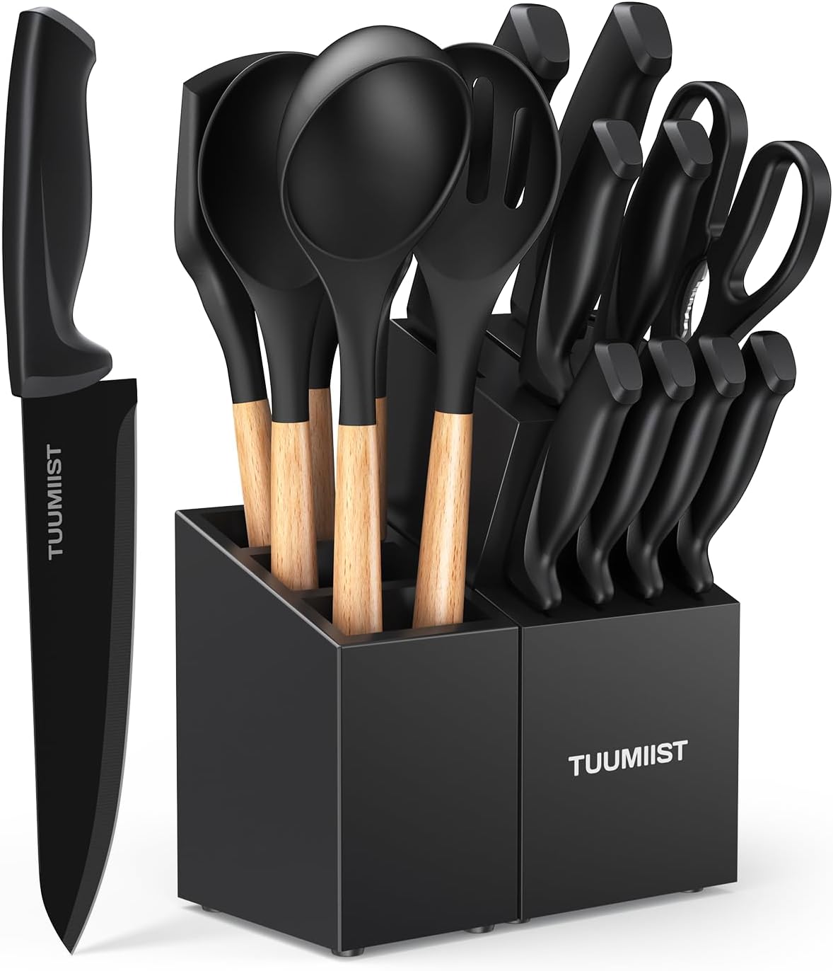 TUUMIIST 18-Piece Knife Set with Block and Utensils