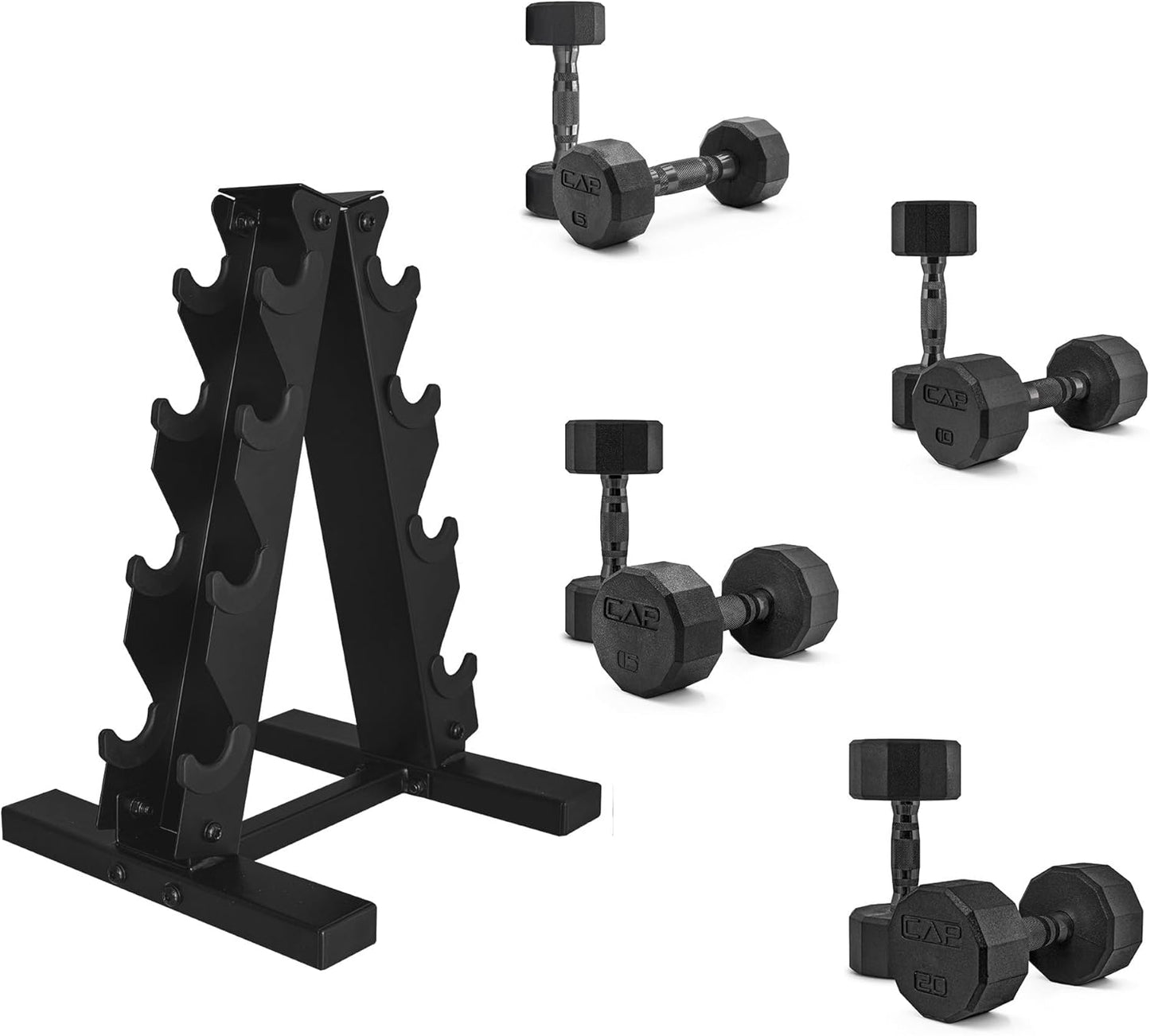 CAP Barbell Rubber Coated Dumbbell Weight Set with Rack Options