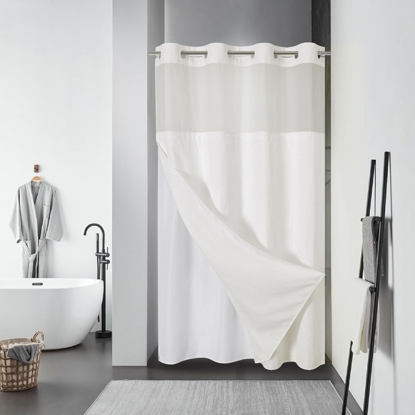 Stall Cream No Hook Waffle Weave Shower Curtain for Bathroom