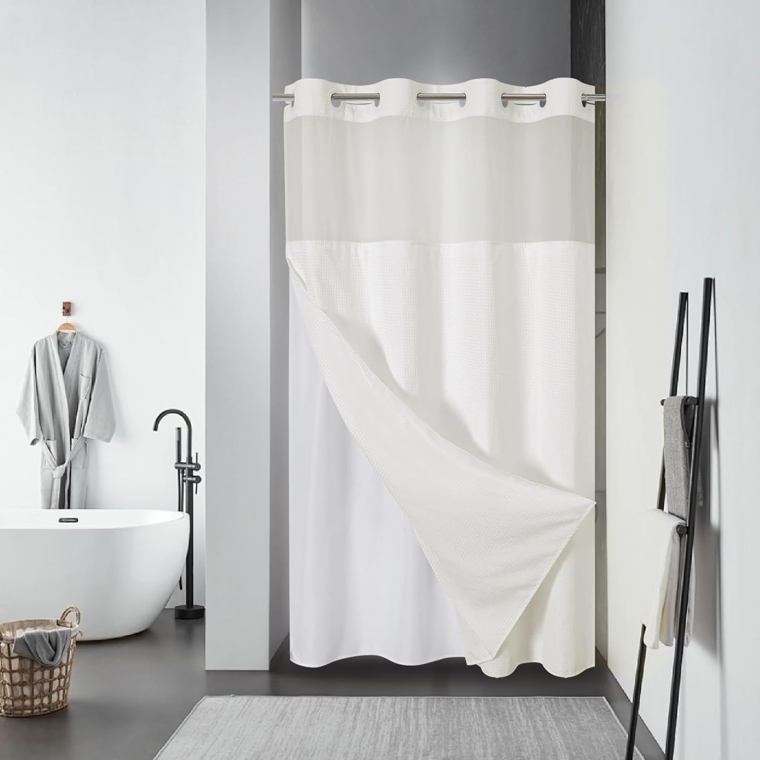 Stall Cream No Hook Waffle Weave Shower Curtain for Bathroom