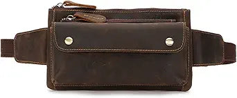 Loyofun Unisex Brown Genuine Leather Waist Bag for Travel