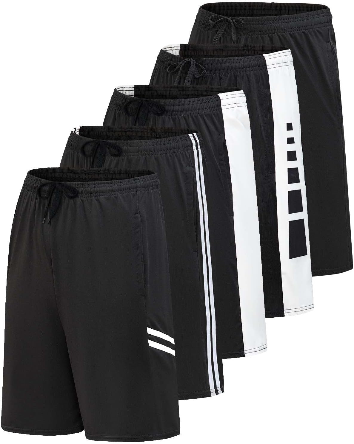 Real Essentials Mens 5 Pack Dry-Fit Shorts for Active Lifestyles