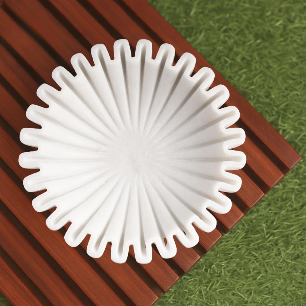 HandCrafted Marble Ruffle Bowl - Antique Scallop Fruit Bowl