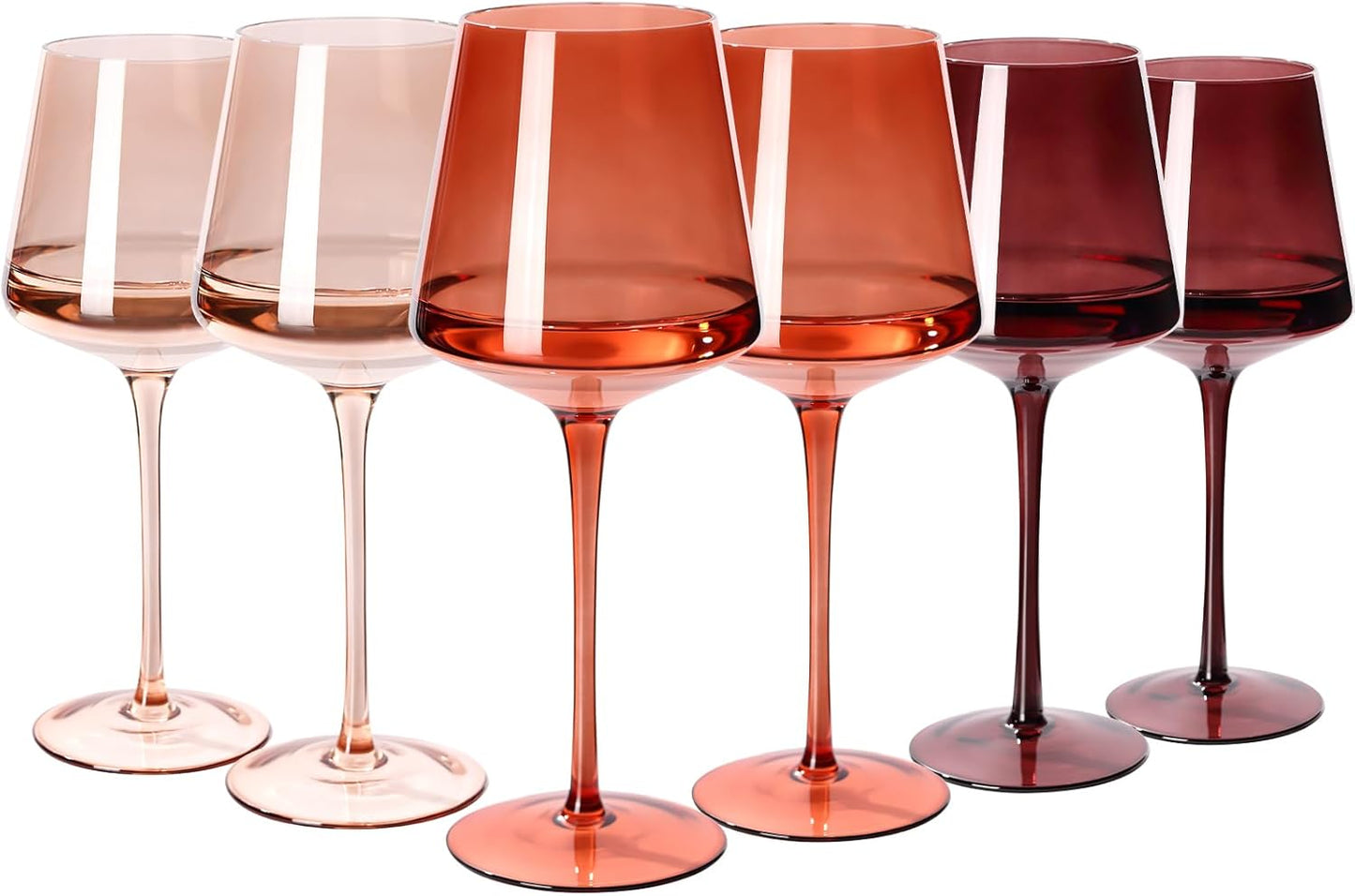 Colored Wine Glasses Set of 6 - Hand Blown Crystal Elegance
