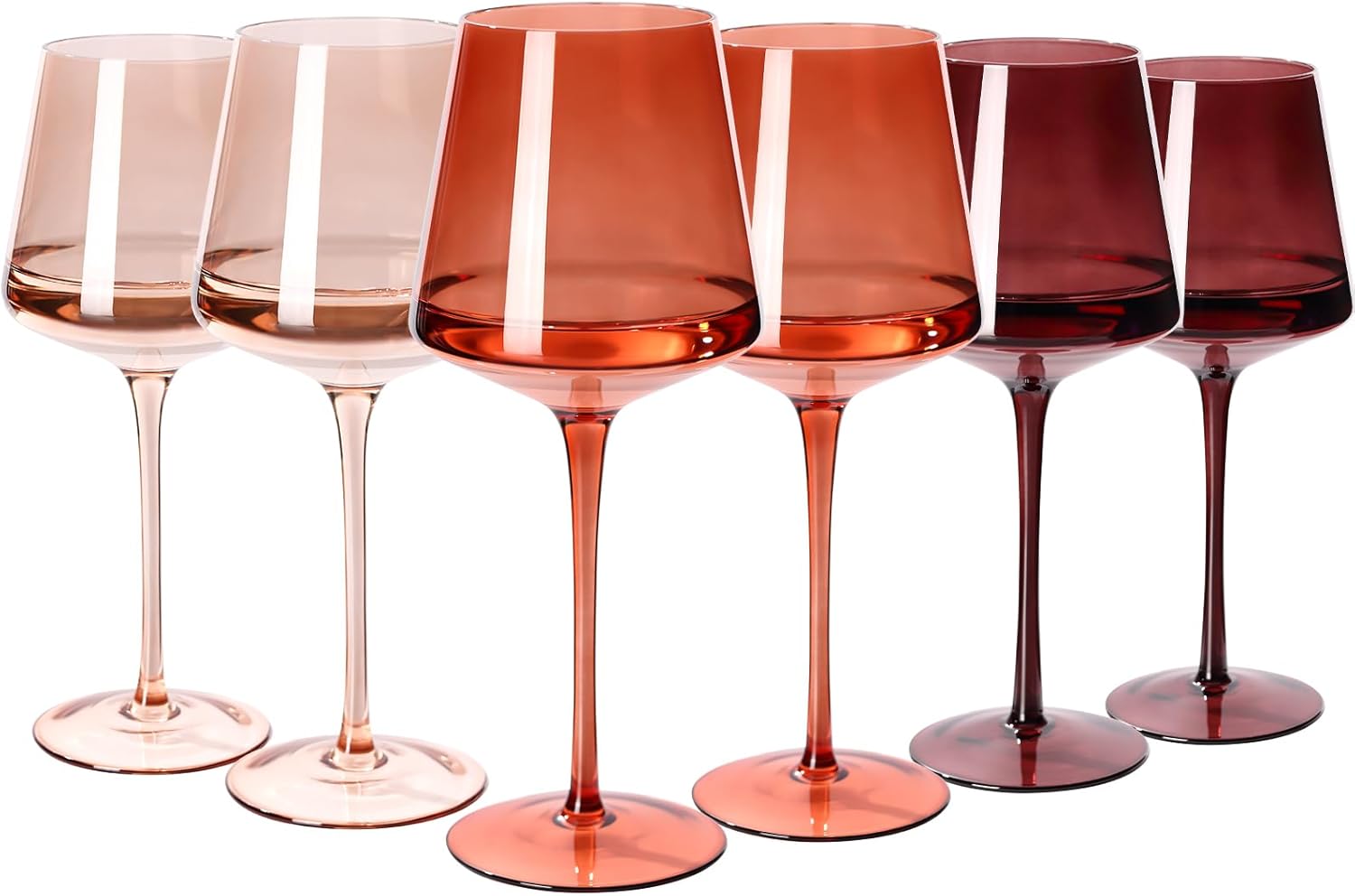 Colored Wine Glasses Set of 6 - Hand Blown Crystal Elegance