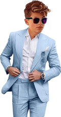 Boys Linen Suits Casual 2 Piece Summer Beach Wedding Tuxedo Suit side