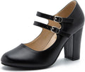 Women's Mary Jane Double Strap Block Heel Pumps - Comfortable 9cm Lift