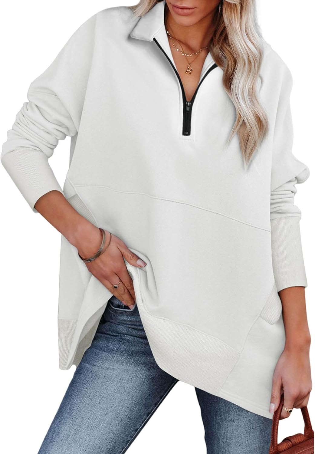 Dokotoo Women's Casual Oversized Half Zip Sweatshirts with Pockets