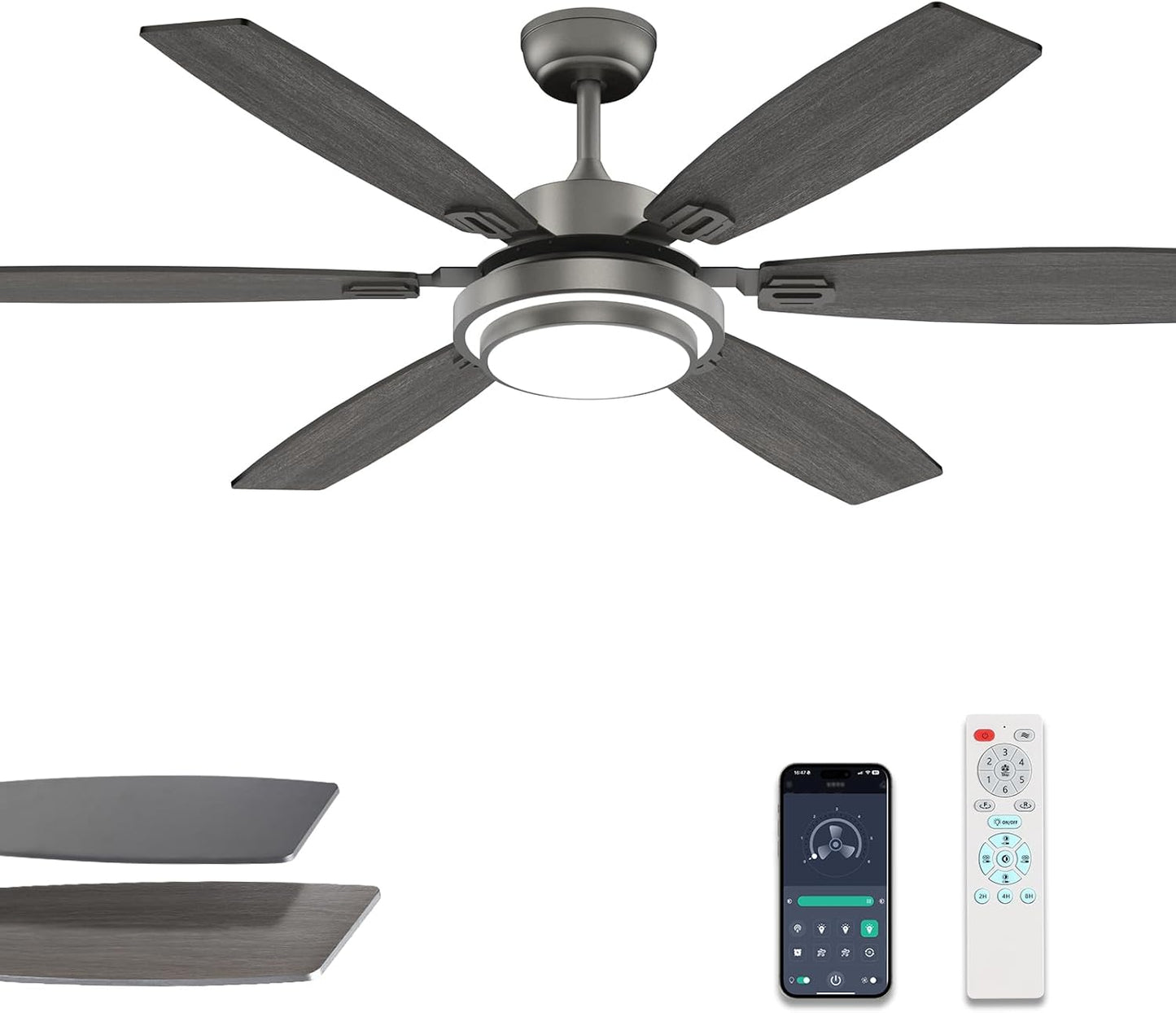 60 Inch Grey Ceiling Fan with Lights and Remote Control Features