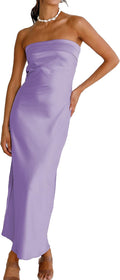 Satin Silk Backless Tube Tops Maxi Dress - Elegant Strapless Fit made