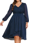 Plus Size Cocktail Dress for Women - V-Neck Long Sleeve Midi
