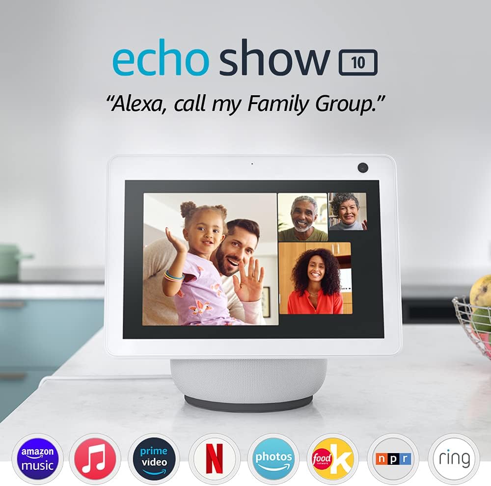 Echo Show 10 | HD smart display with motion | Glacier White