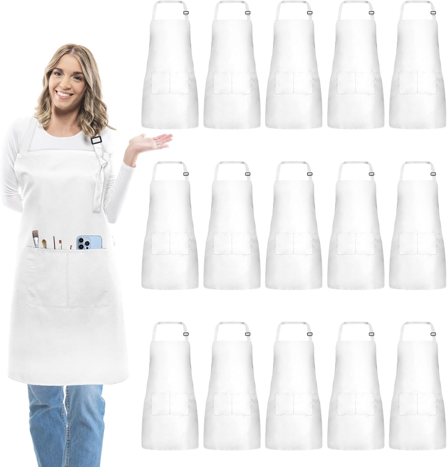 15 Pcs Adjustable Bib Chef Aprons for Cooking and Crafting