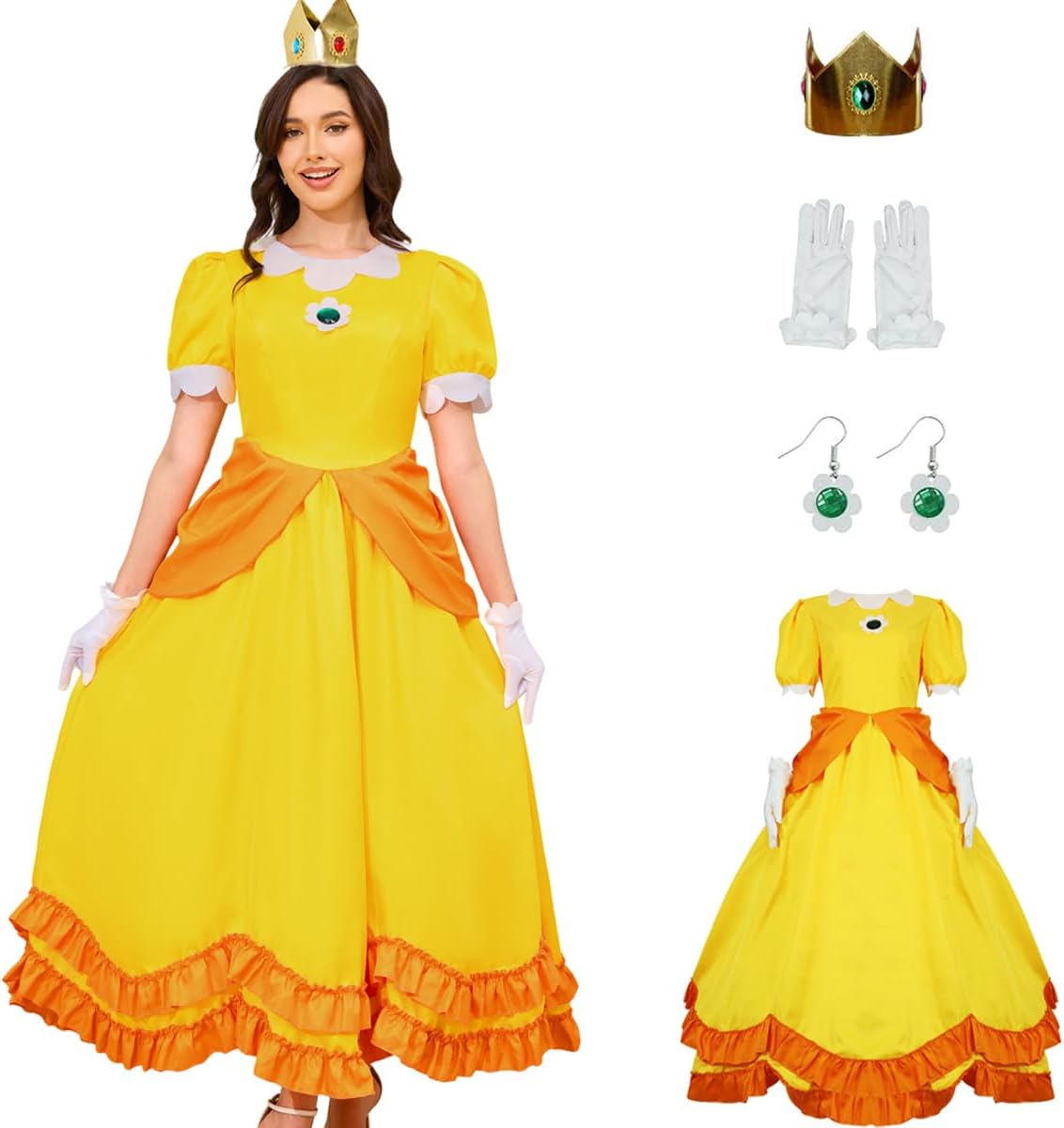 Princess Dress Cosplay Costume for Women with Crown and Gloves
