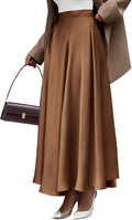 High Waisted Satin A-Line Maxi Skirt - Flowy Pleated Fall Style