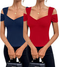 Cold Shoulder Summer Tunic Top V Neck Short Sleeve - Flattering Fit