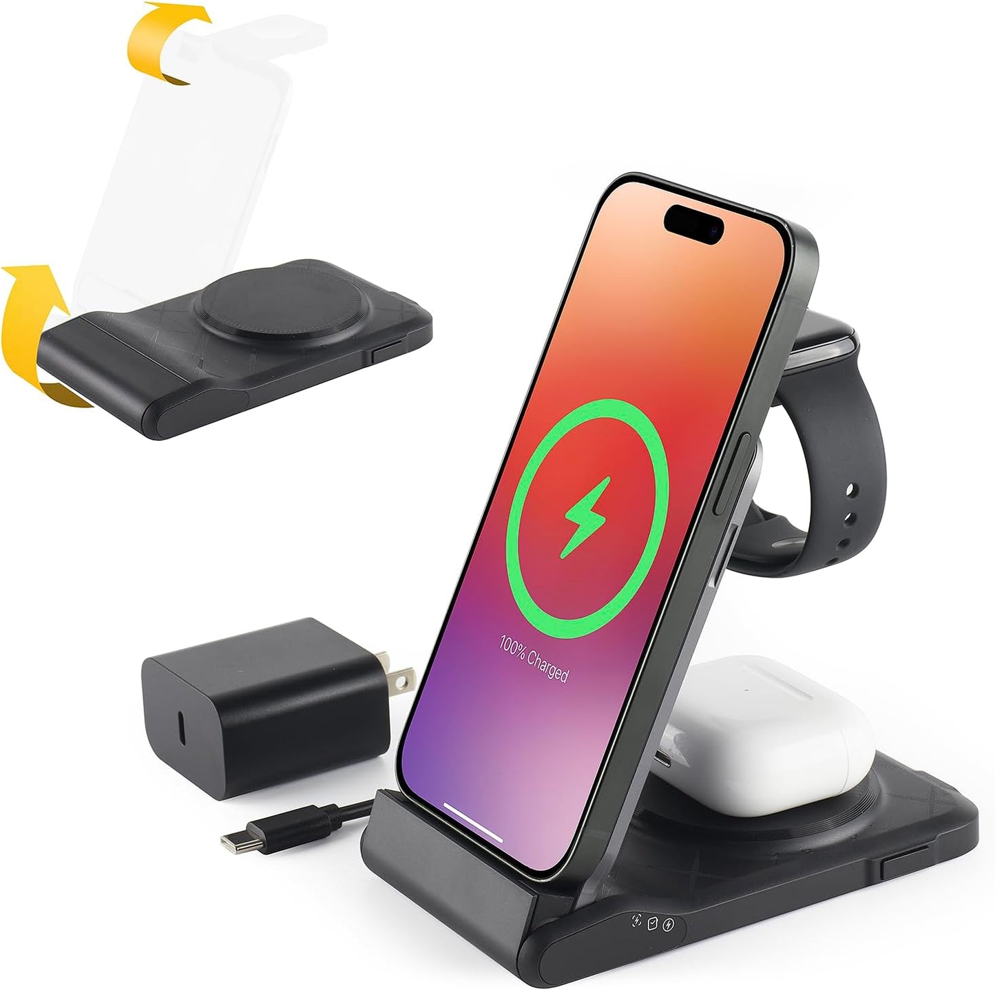 3 in 1 Charging Station for Multiple Devices - Travel Wireless Charger