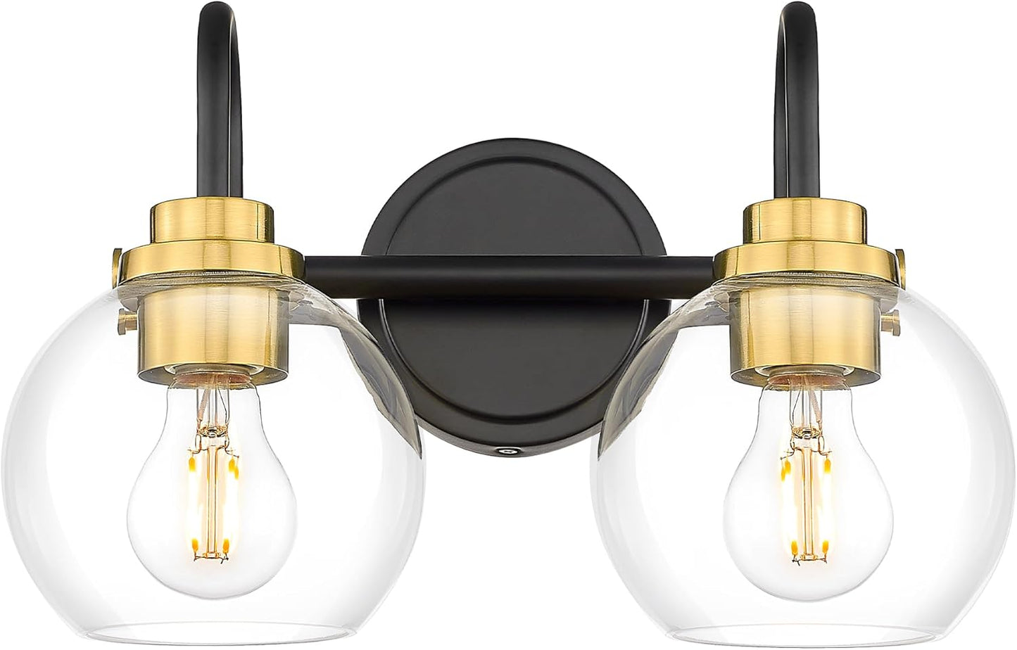 Modern 2-Light Black and Gold Bathroom Light Fixtures for Elegance