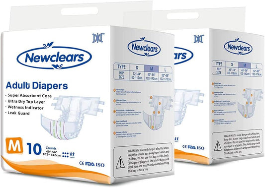 10x2 Pack Absorbent Tab Diapers for Incontinence Care