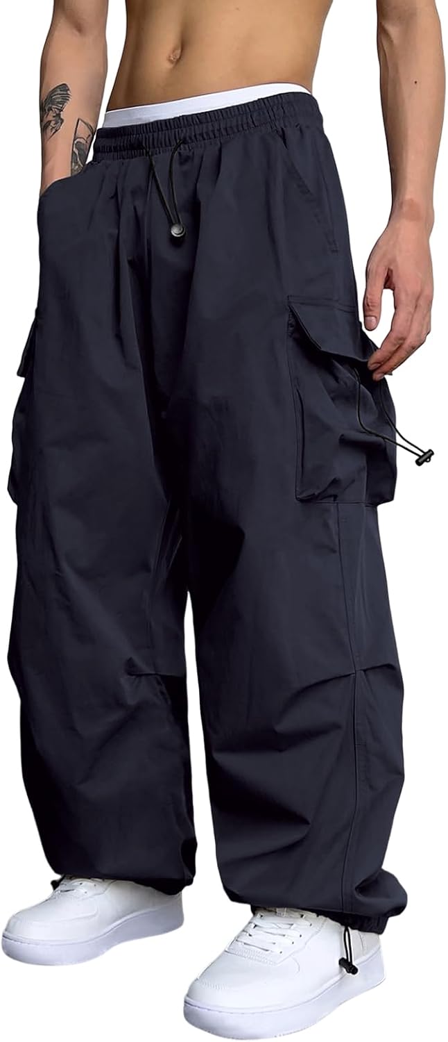 ZAFUL Flat Pocket Parachute Pants for Men Casual Baggy Cargo
