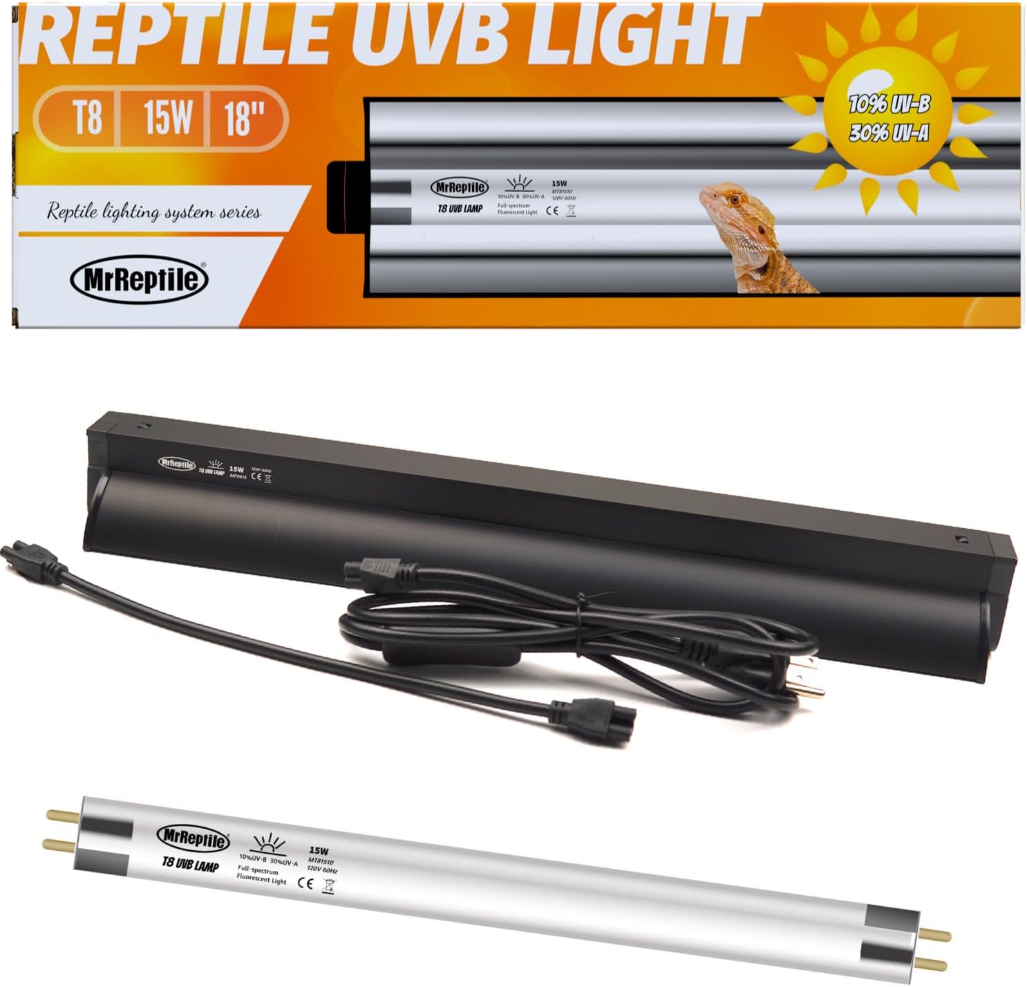 MRREPTILE T8 UVB Reptile Light for Bearded Dragons and More