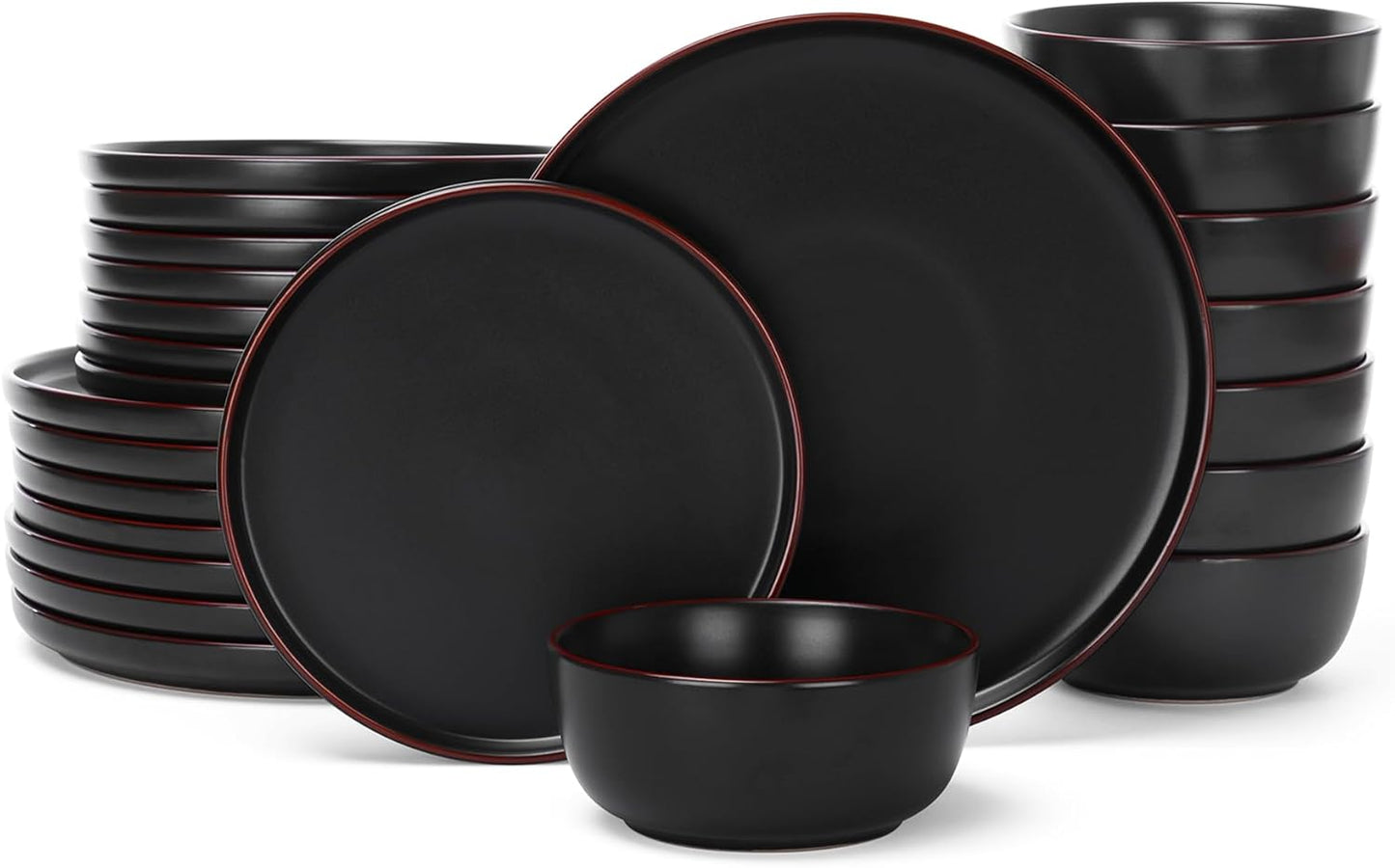 Famiware Mercury Dinnerware Set for 8 - Elegant Black Plates
