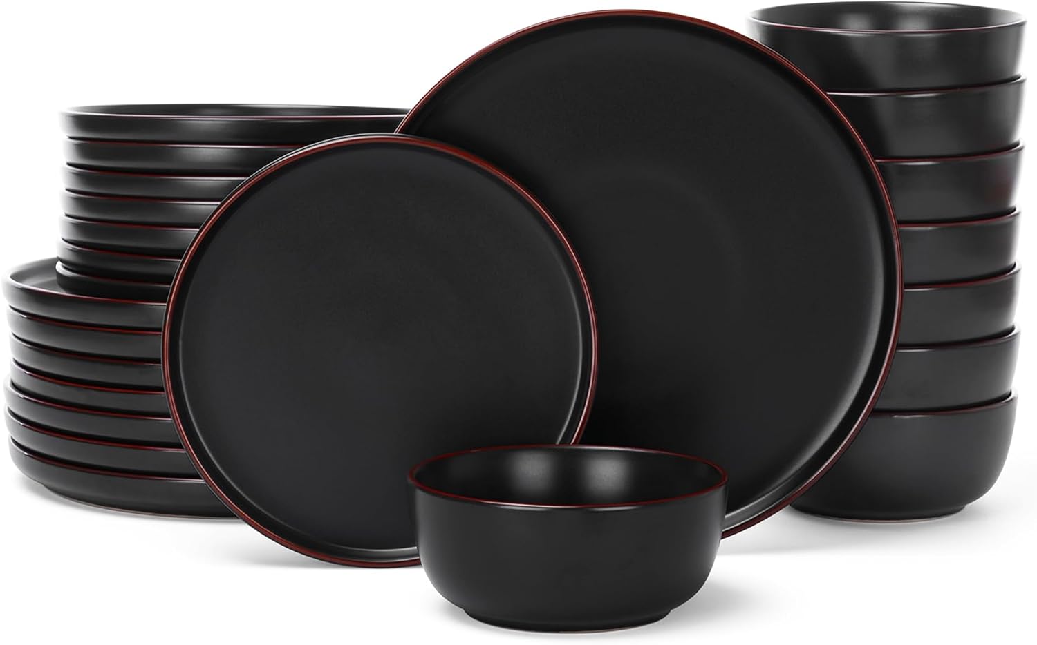 Famiware Mercury Dinnerware Set for 8 - Elegant Black Plates