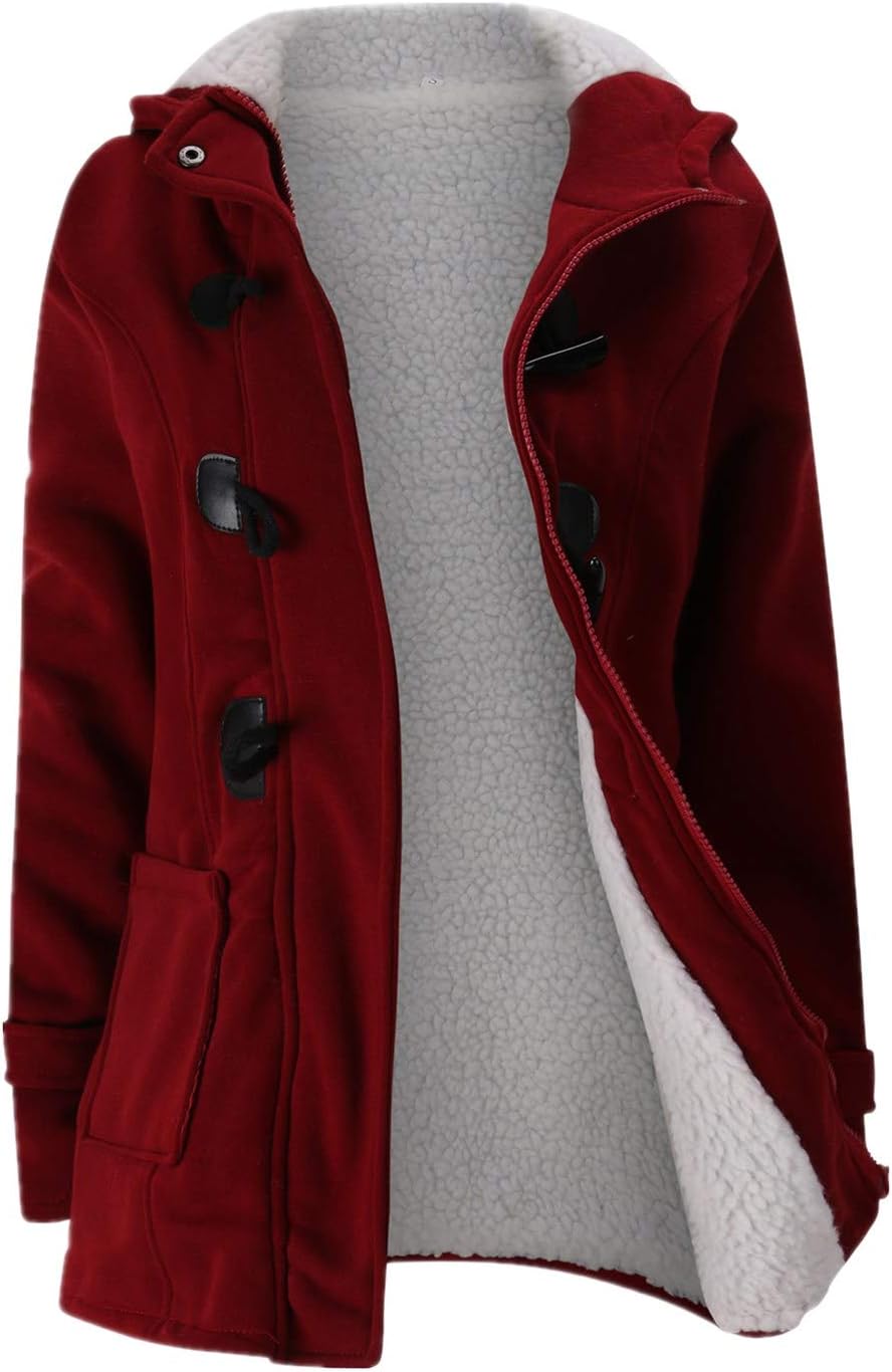 JiangWu Womens Fashion Horn Button Fleece Thicken Coat Jacket