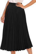 Pleated Midi Skirt Aline Long High Elastic Waist - Flowy Pleated